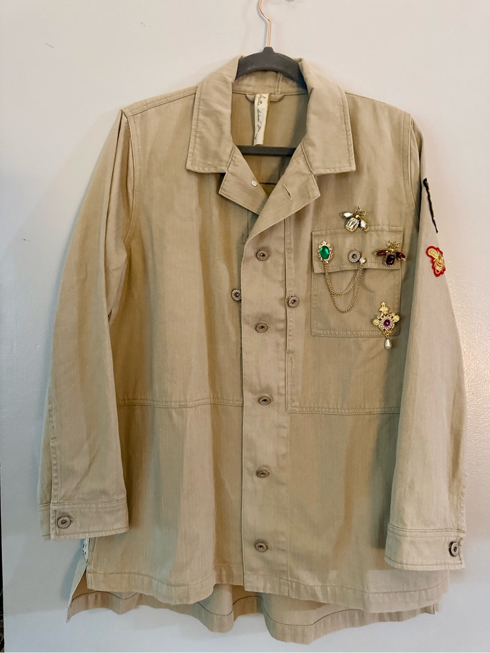 NWOT Aratta Silent Journey Embellished Oversized Utility Army Jacket - Tan Coat